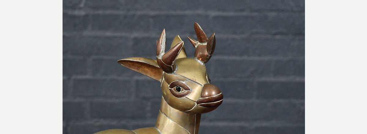Mexican Modernist Brass & Copper Deer Sculpture by Sergio Bustamante