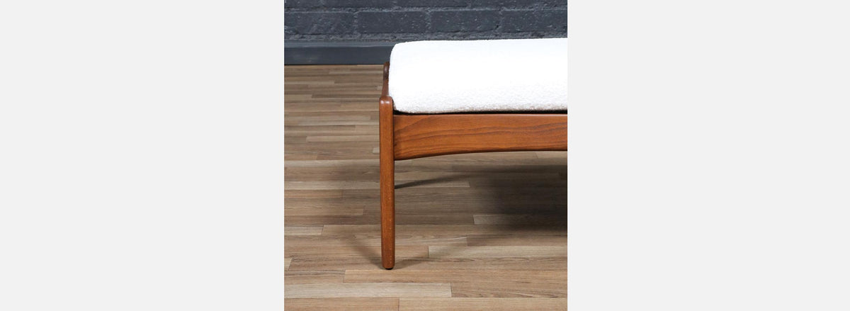 Mid-Century Modern Sculpted Walnut & Tweed Stool
