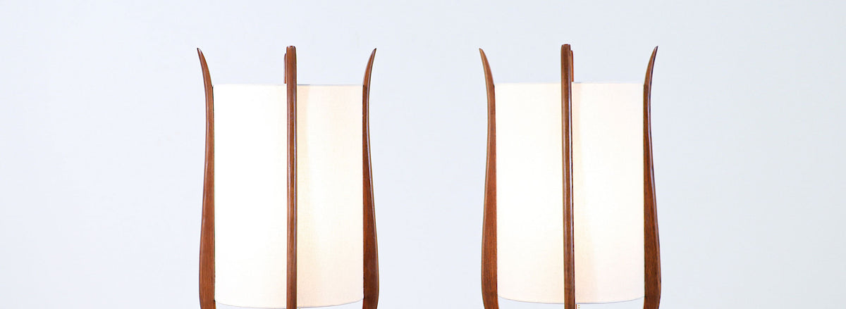Pair of Mid-Century Modern Sculpted Walnut Table Lamps by Modeline
