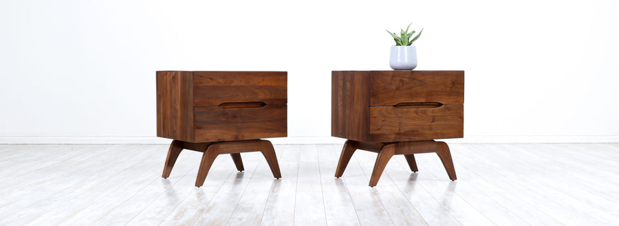 Mid-Century Modern Sculpted Walnut Night Stands