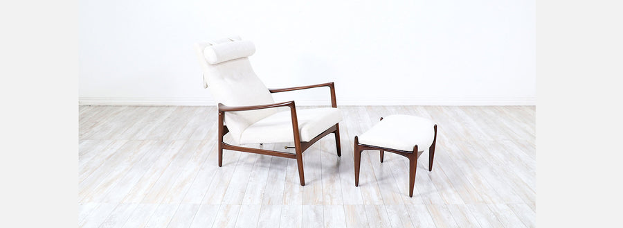 Ib Kofod-Larsen Sculptural Reclining Lounge Chair with Ottoman for Selig