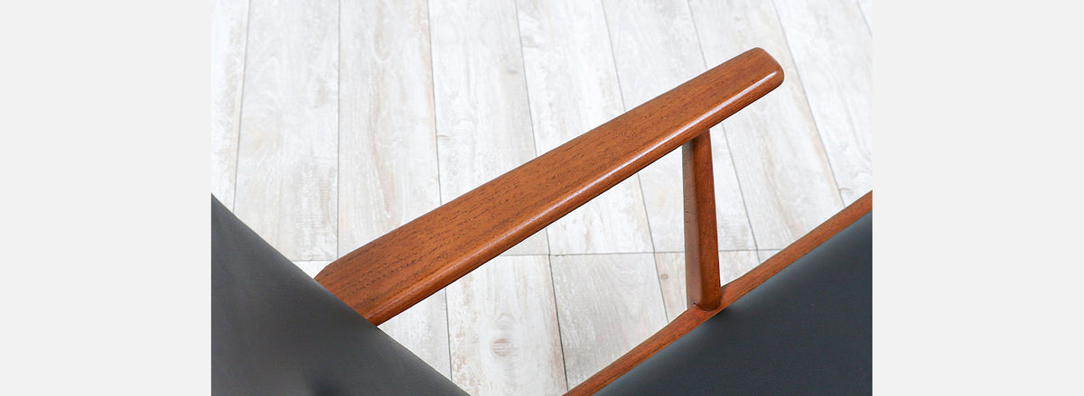 Georg Jensen Sculpted Teak & Leather Rocking Chair for Kubus Møbler