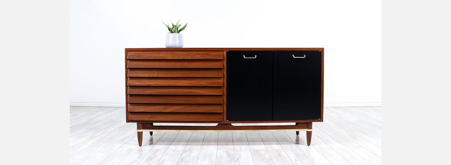 Merton Gershun Walnut Dresser with Lacquered Doors & Brass Accents