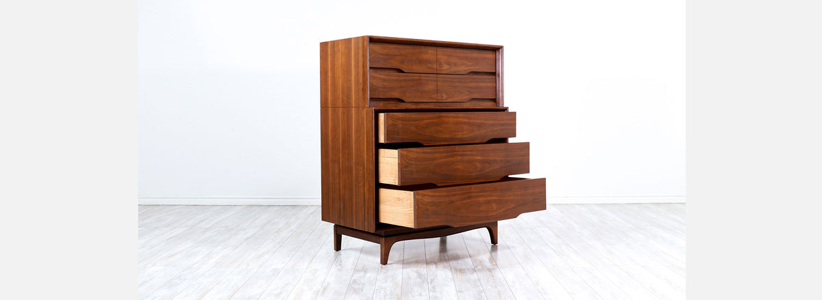 Mid-Century Modern Sculpted Walnut Chest of Drawers