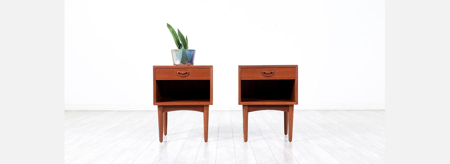 Danish Modern Teak Night Stands with Bookcase