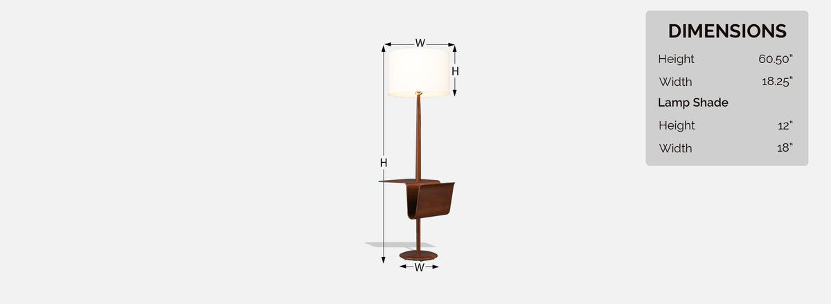 Laurel Sculpted Walnut Floor Lamp with Magazine Holder