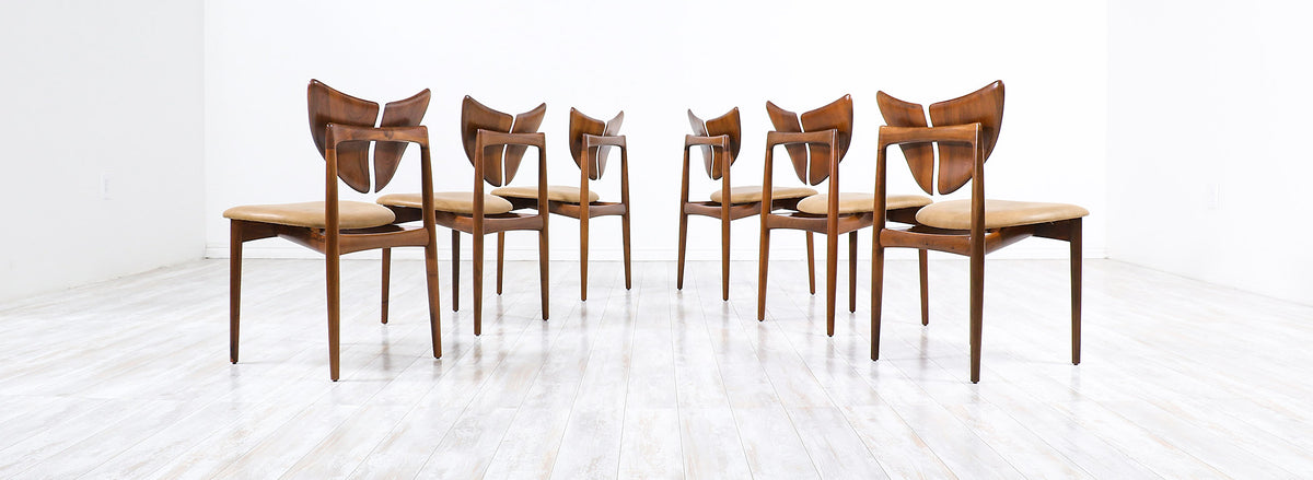 Kurt Østervig "Butterfly" Walnut & Leather Dining Chairs for Brande Møbelindustri