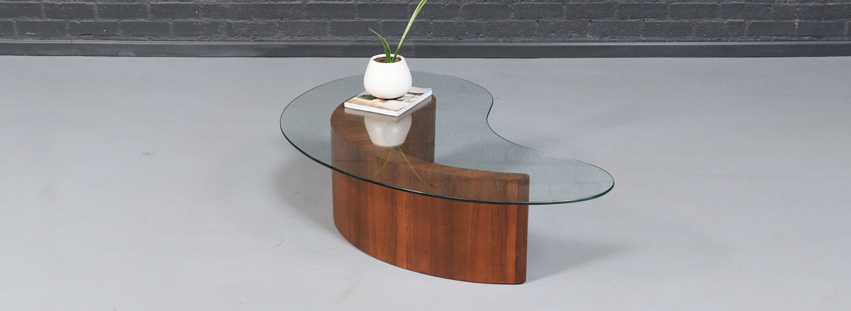 Mid-Century Sculpted Biomorphic Shaped Coffee Table w/ Glass Top