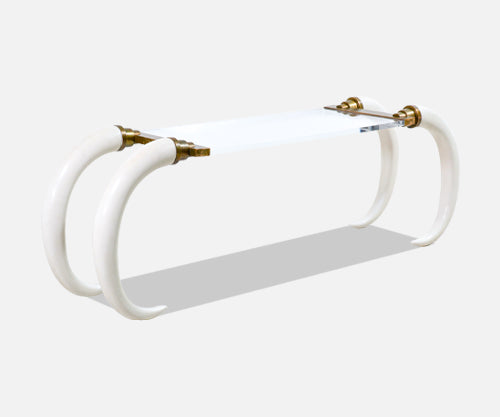 1970s Modernist Faux Elephant Tusk Brass & Lucite Console Table