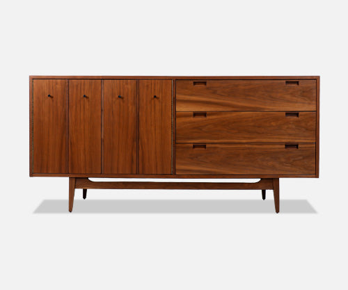American of Martinsville Walnut Dresser with Bi-Folding Doors