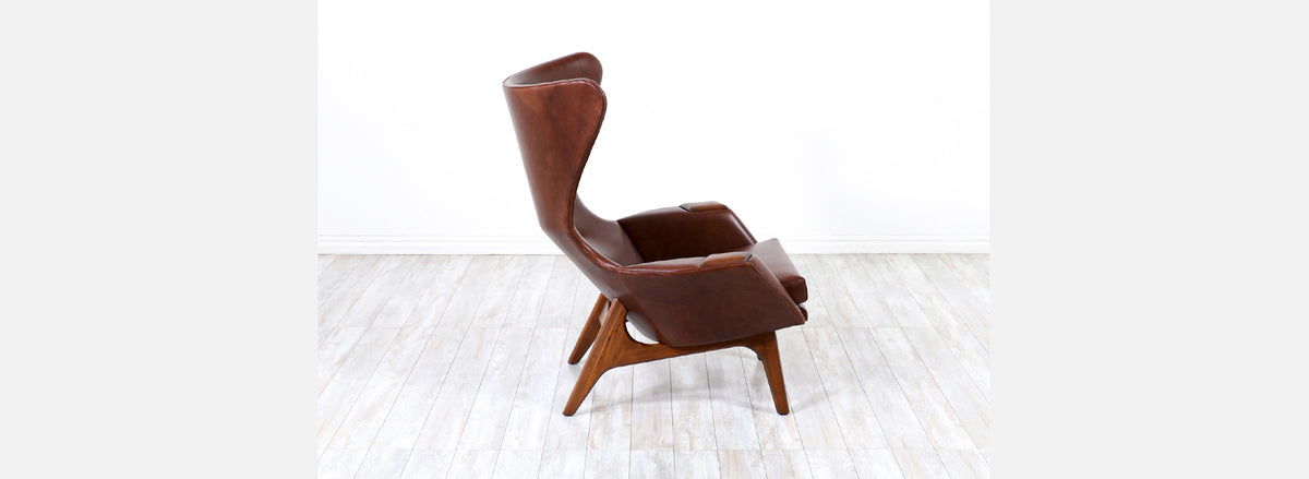 Adrian Pearsall Wing Back Cognac Leather Lounge Chair 