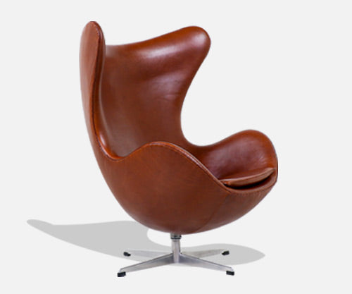 Vintage Arne Jacobsen Cognac Leather "Egg" Chair for Fritz Hansen