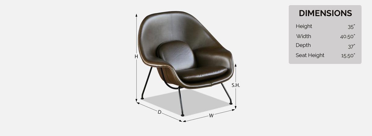 Early Eero Saarinen "Womb" Forest Green Leather Chair for Knoll