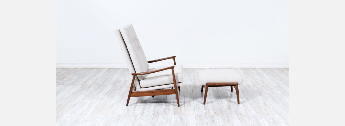Mid-Century Modern Reclining Lounge Chair with Ottoman by Milo Baughman