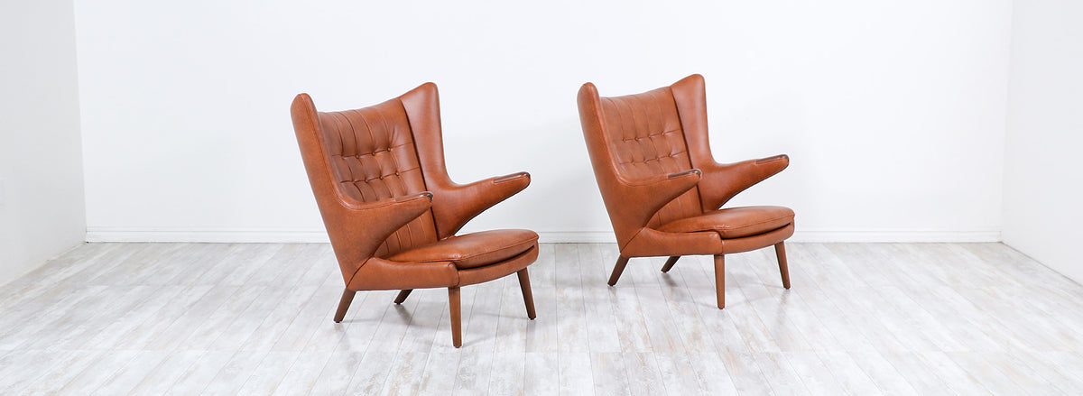 Hans J. Wegner Cognac Leather “Papa Bear” Chair with Ottoman for A.P. Stolen