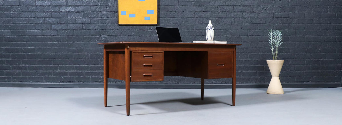 Danish Modern Executive Walnut Desk by Gunnar Schwartz