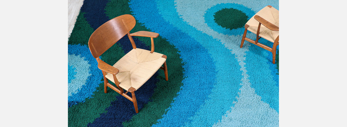 Large Danish Modern Hand-Knotted Blue/Green Wool Rug by Rya