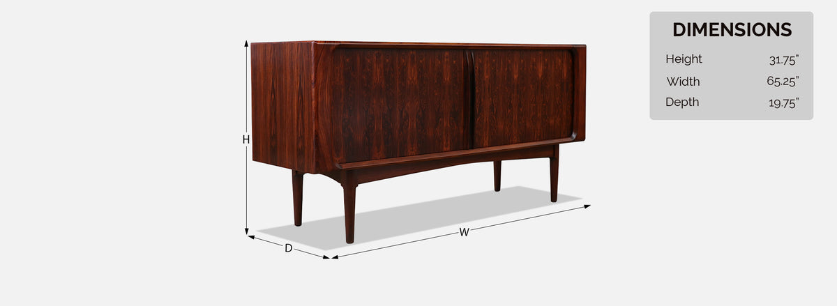 Danish Modern Tambour-Door Rosewood Credenza by Bernhard Pedersen