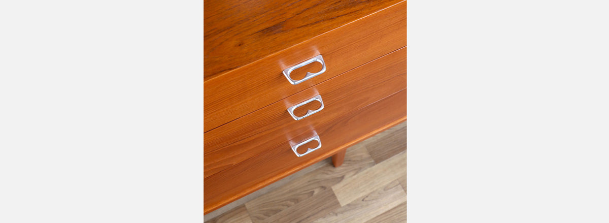 Danish Modern 9-Drawer Teak Dresser with Steel Pulls