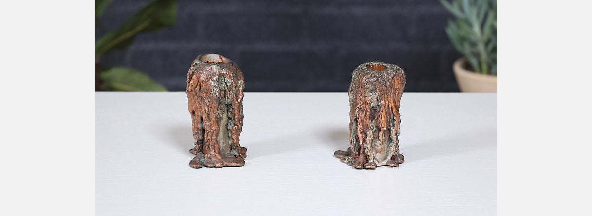 Mid-Century Modern Brutalist Copper Candle Holders