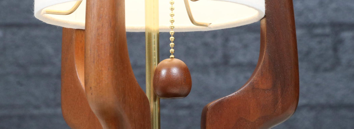 David Shreve Walnut Sculpted Table Lamps for V.H. Woolums