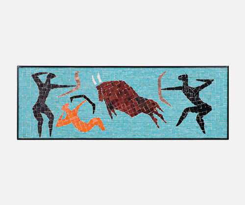 Mid-Century Modern Mosaic Tile of Bull Wall Plaque