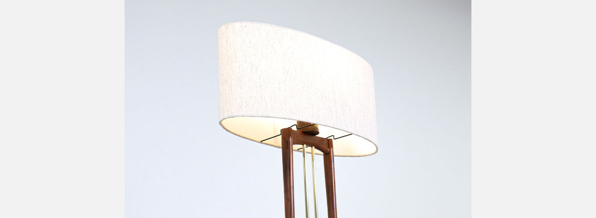 California Modern Column Walnut & Brass Floor Lamp by Modeline 