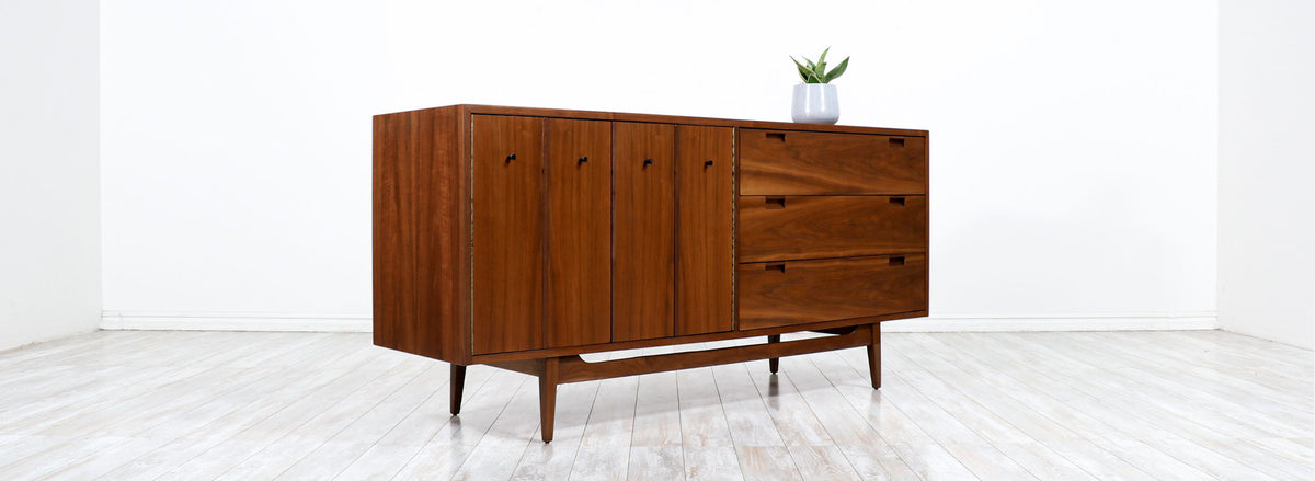 American of Martinsville Walnut Dresser with Bi-Folding Doors