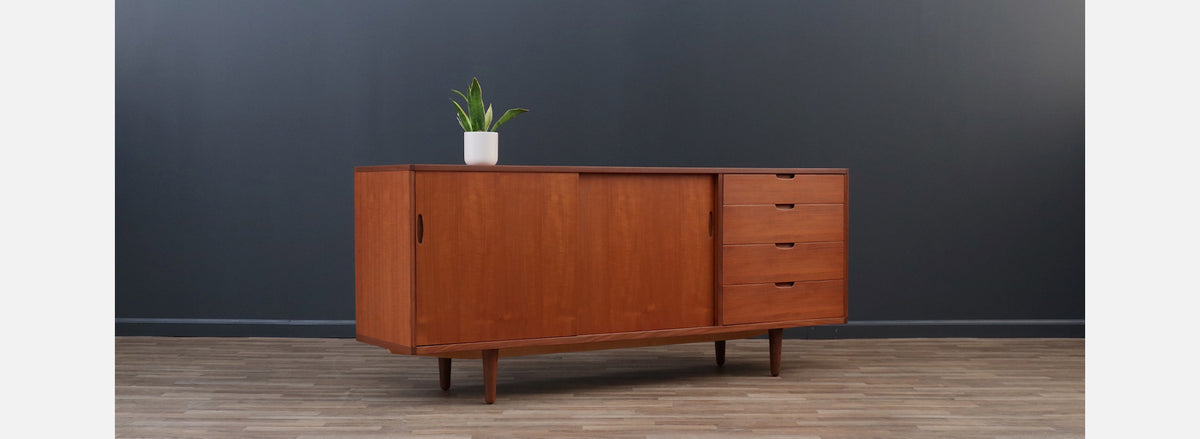 Mid-Century Danish Modern Teak Credenza w/ Sliding Doors