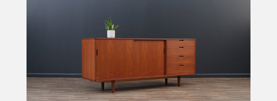 Mid-Century Danish Modern Teak Credenza w/ Sliding Doors