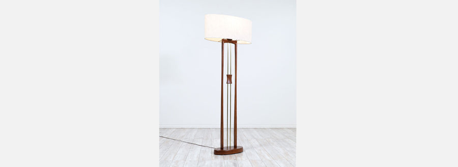 California Modern Column Walnut & Brass Floor Lamp by Modeline 