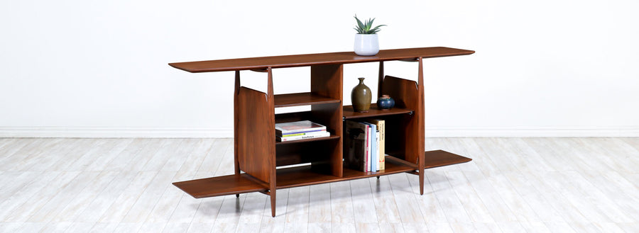 Mid-Century Modern Sculpted Walnut Tier Bookshelf