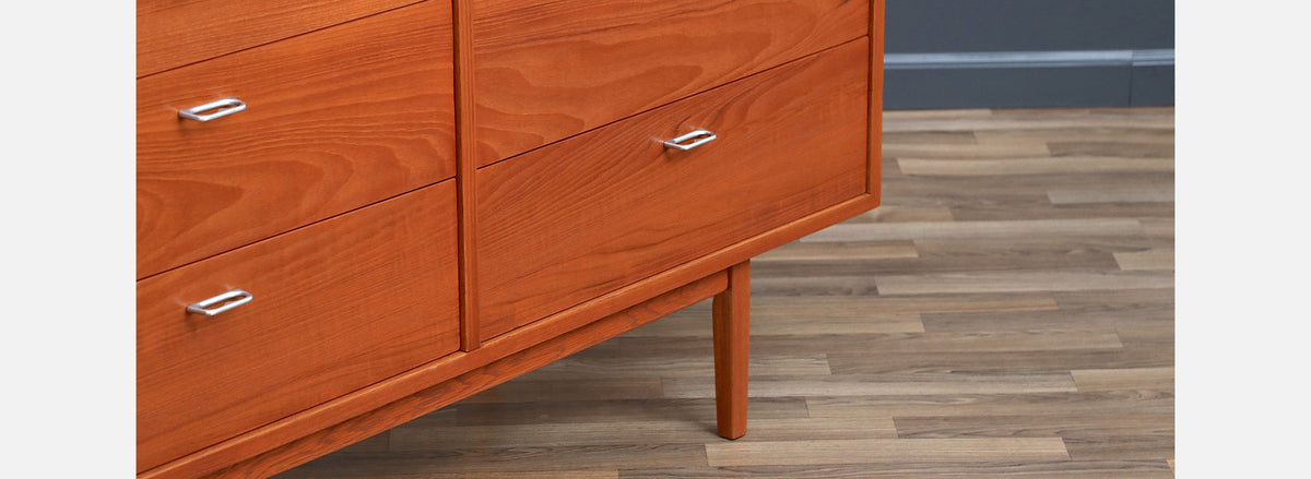 Danish Modern 9-Drawer Teak Dresser with Steel Pulls