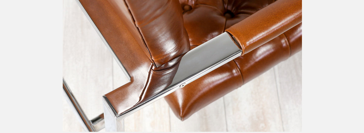 Milo Baughman Cognac Leather & Chrome Lounge Chairs for Thayer Coggin