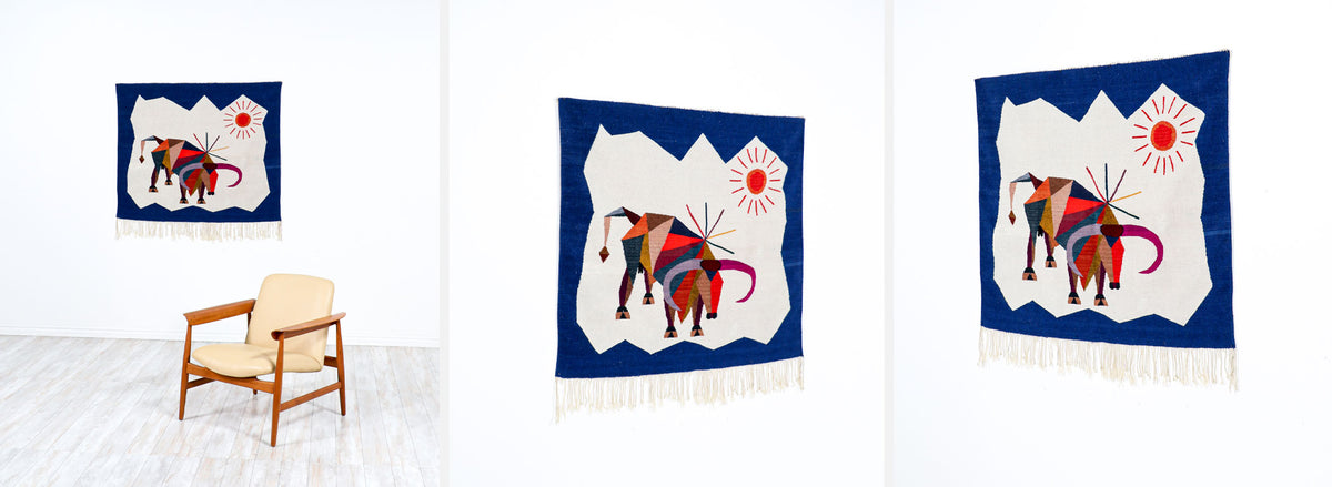 Mid-Century Modern Cubist Bull Wall Art Tapestry 