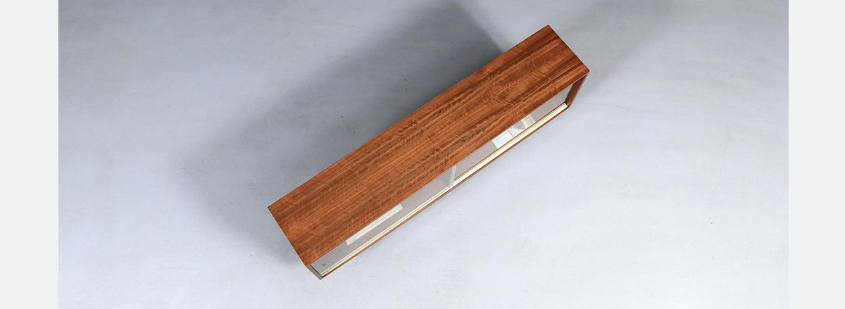 Mid Century Modern Low Walnut & Glass Bookcase Credenza