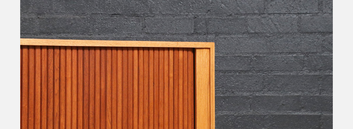 Custom Made Teak & Oak Tambour-Door Credenza by Danish Modern LA