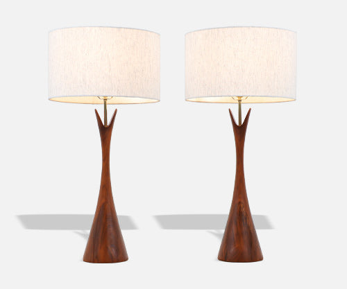 Mid-Century Modern Sculpted Walnut Table Lamps by Modernera Lamp Co.