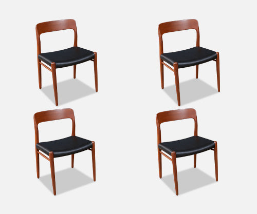 Niels Moller Model-75 Teak & Leather Dining Chairs