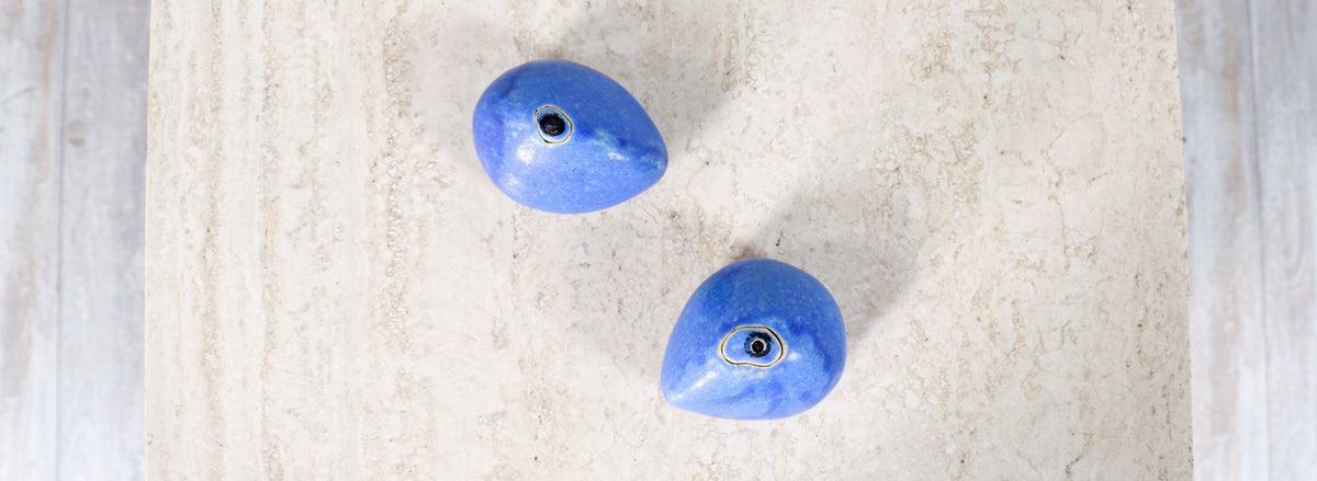 Mid-Century Modern Blue Glazed Ceramic Weed Pot Vases