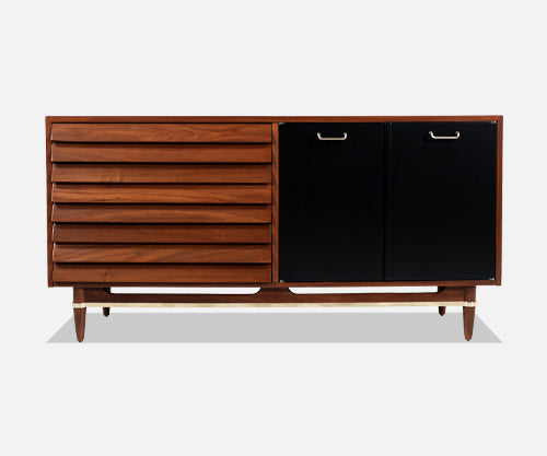 Merton Gershun Walnut Dresser with Lacquered Doors & Brass Accents