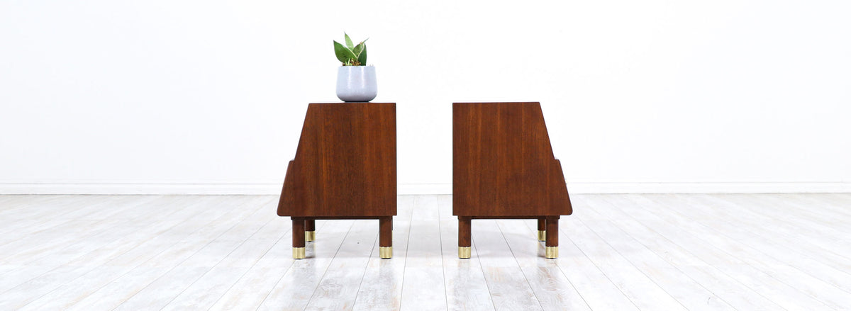 Mid-Century Night Stands with Brass Accents by John Keal for Brown Saltman