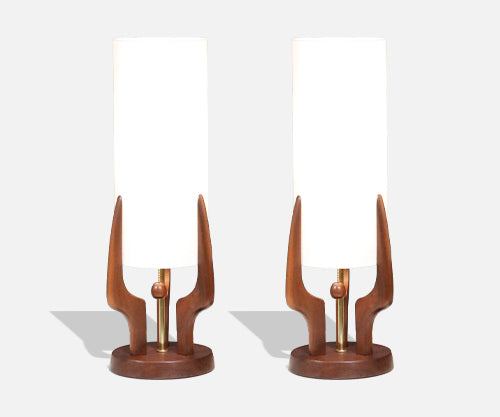 David Shreve Walnut Sculpted Table Lamps for V.H. Woolums