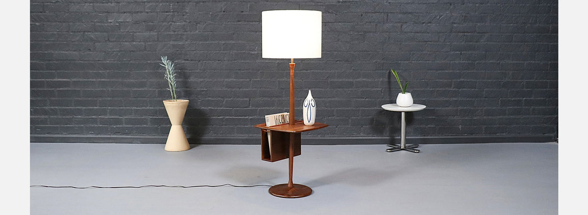 Laurel Floor Lamp w/ Removable Magazine Holder & Tray Table