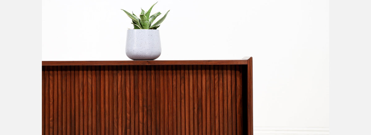 Vintage Merton L. Gershun Tambour-Door Walnut Credenza for Dillingham