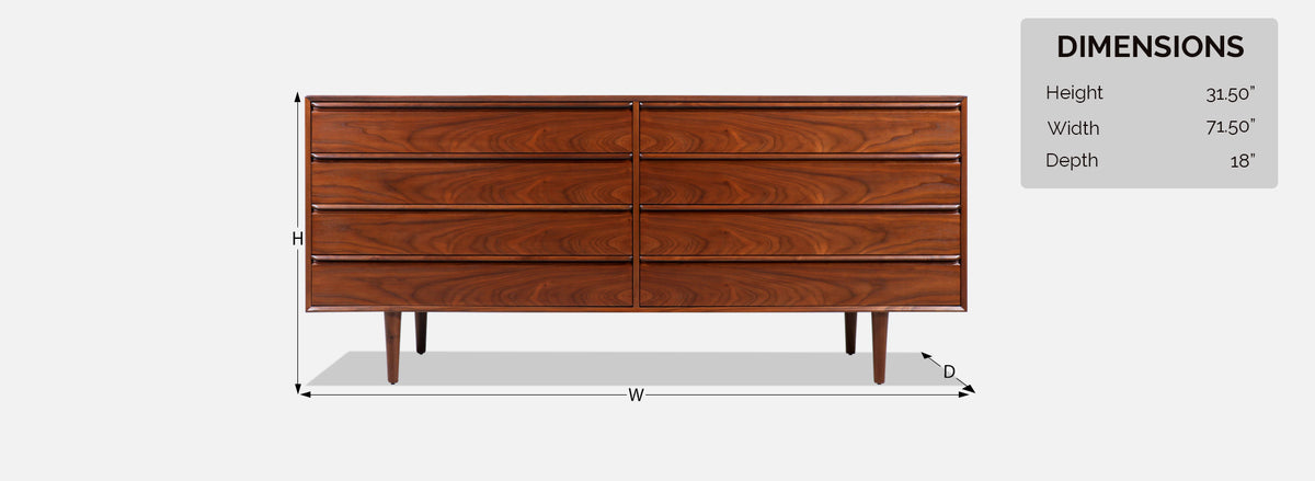 Mid-Century Modern 8-Drawer Walnut Dresser by Westnofa
