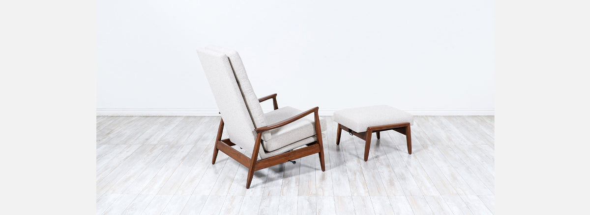 Mid-Century Modern Reclining Lounge Chair with Ottoman by Milo Baughman