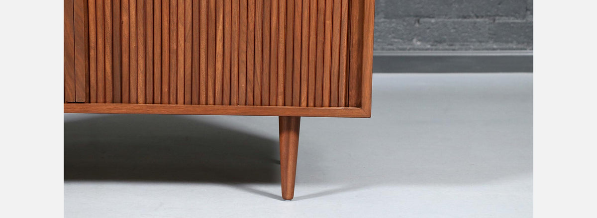 Vintage Barzilay California Modern Tambour-Door Walnut Credenza by Barzilay