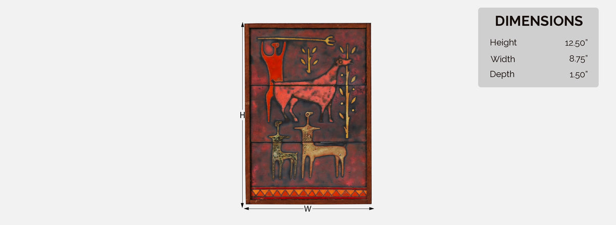 Mid-Century Studio Ceramic Plaque w/ Primitivist Animal & Hunting Motifs
