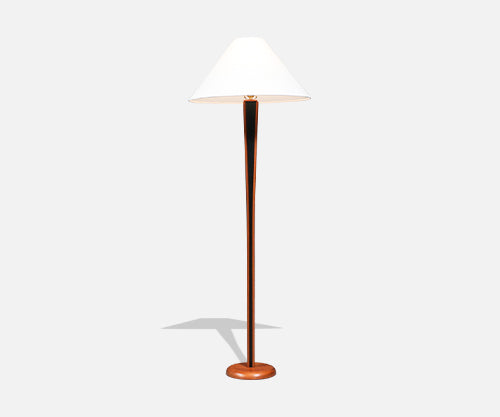Danish Modern Sculptural Teak Floor Lamp w/ Linen Cone Shade